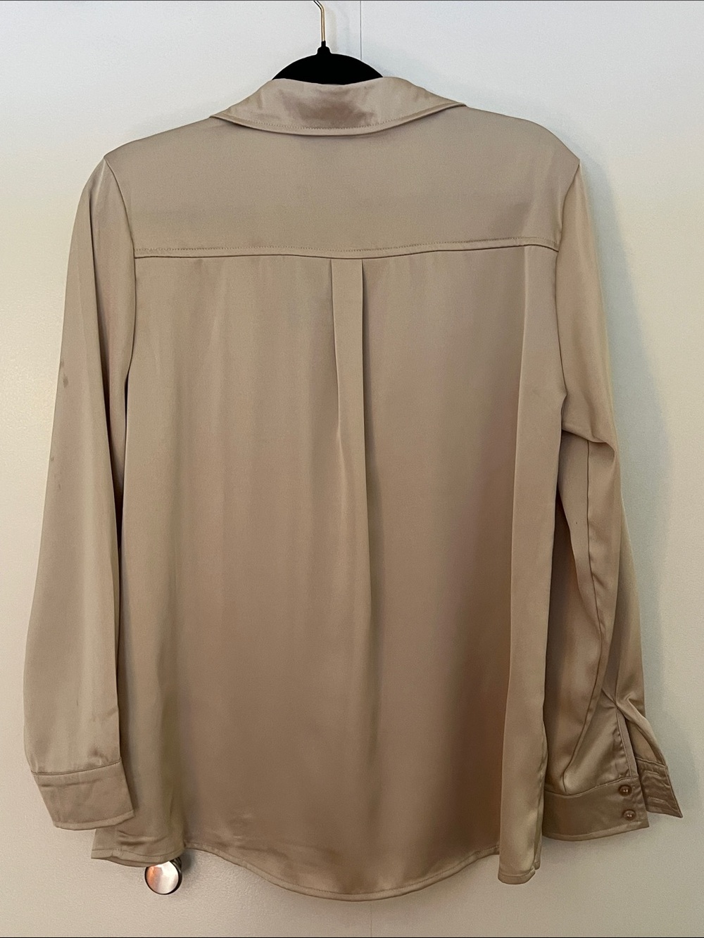 Papillon Blanc Satin-Effect Button Front Blouse in Beige - Picture 3 of 3